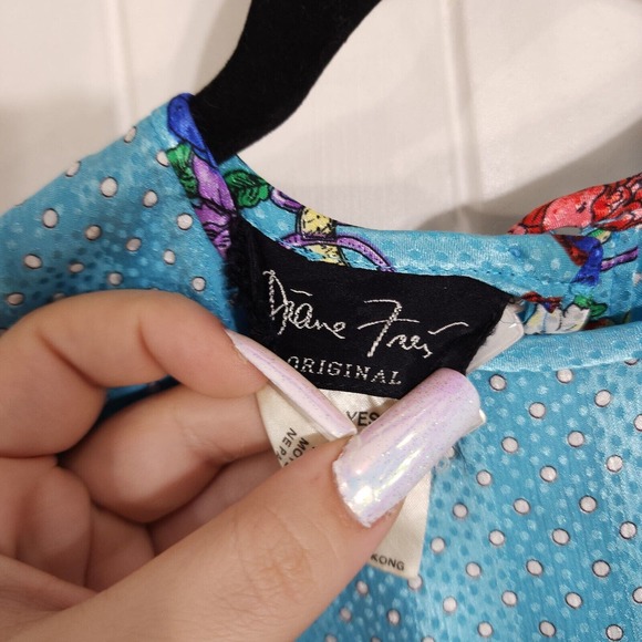 Diane Freis Womens Dress Jacket Set Vtg Georgette Blue Polka Dot Floral Maxi 6 - Picture 12 of 16